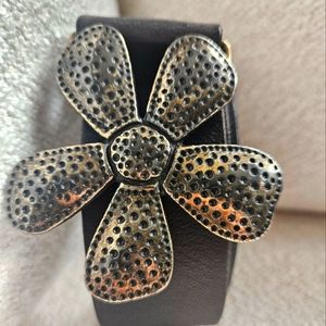 Silpada Sterling Silver Black Leather Flower Belt
